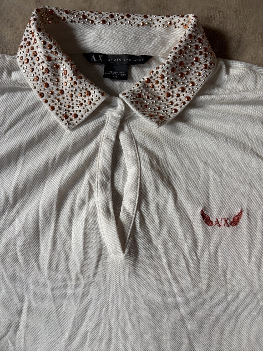 Armani Exchange White Polo Crop Top with Floral Collar - Picture 2 of 2